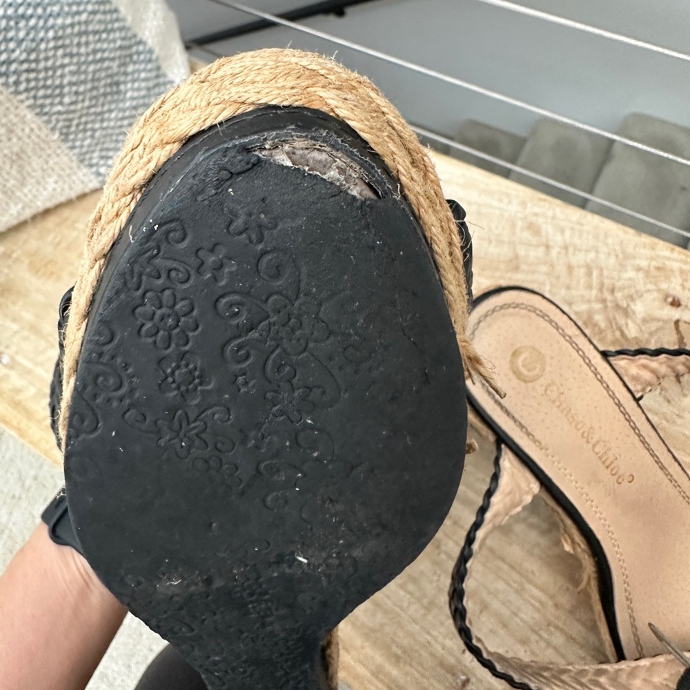 Chase + Chloe Black Woven Espadrille Wedge Sandals Wrap Strap | Size 9 - Picture 9 of 10